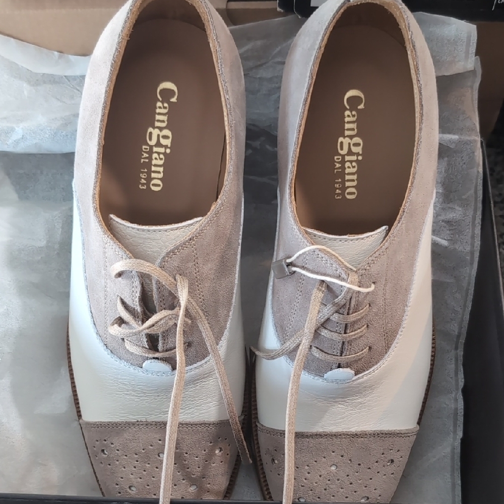 Cangiano 1943 Italian Made Leather And Suede Two Tone Oxford Shoes